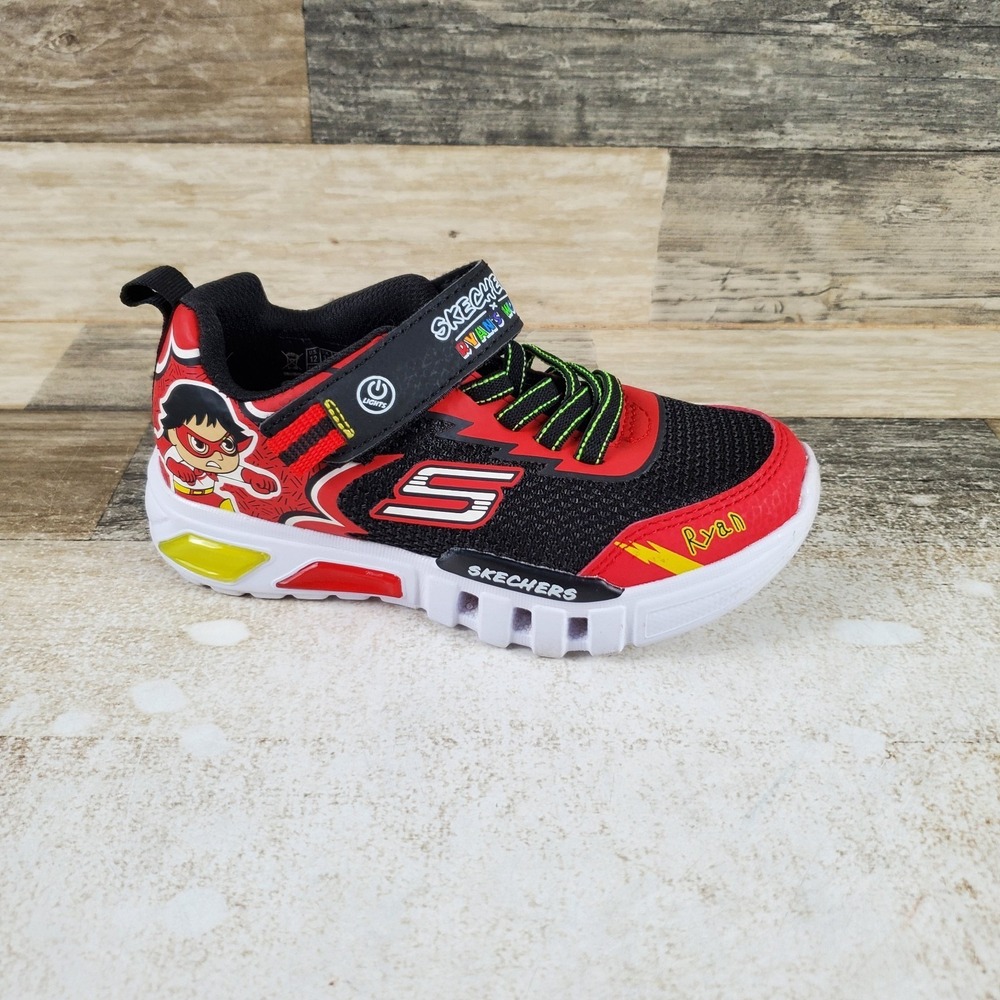 Skechers x Ryans World Flex Glow - Hero Speed Kids Shoes Sz 12 Red Black White